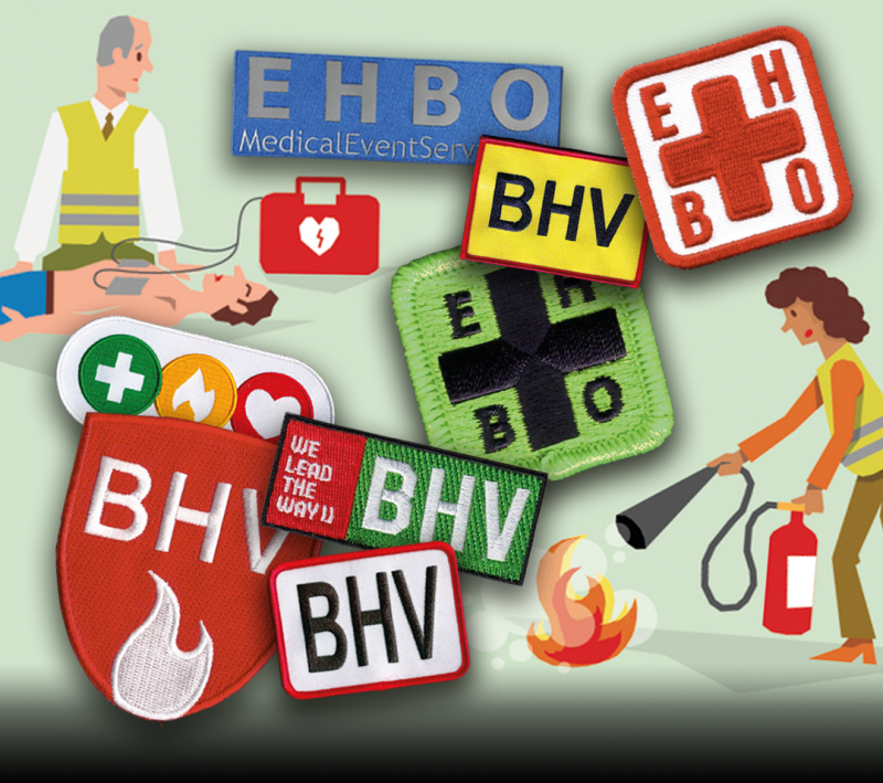 Geborduurde BHV en EHBO emblemen